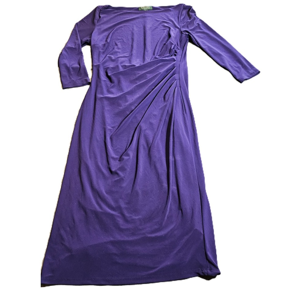 Lauren Ralph Lauren Royal Purple Cowl Neck Ruched Sheath Dress 8 1-01307